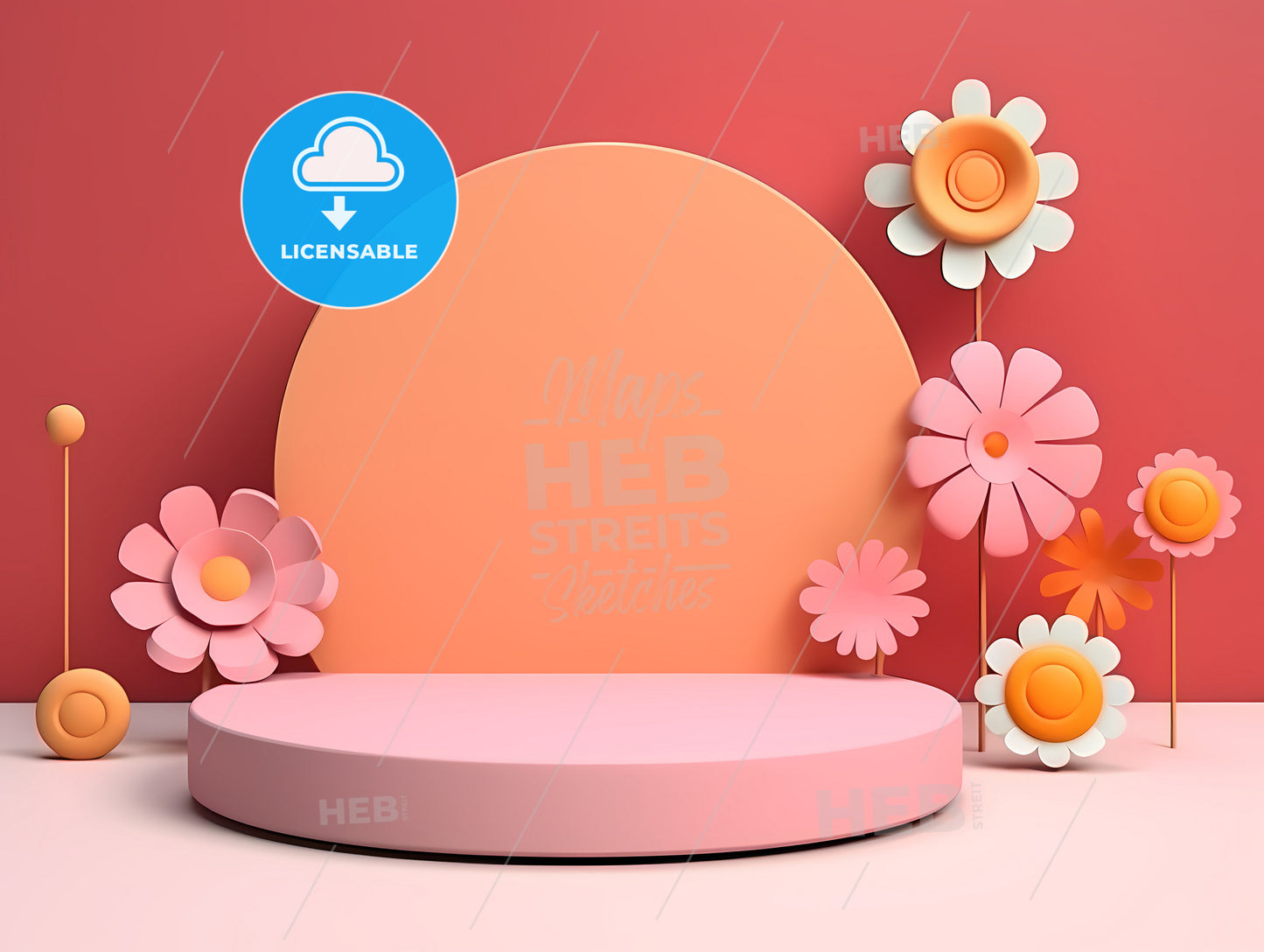 3D Background Happy Birthday, A Pink Podium With Flowers And A Circle