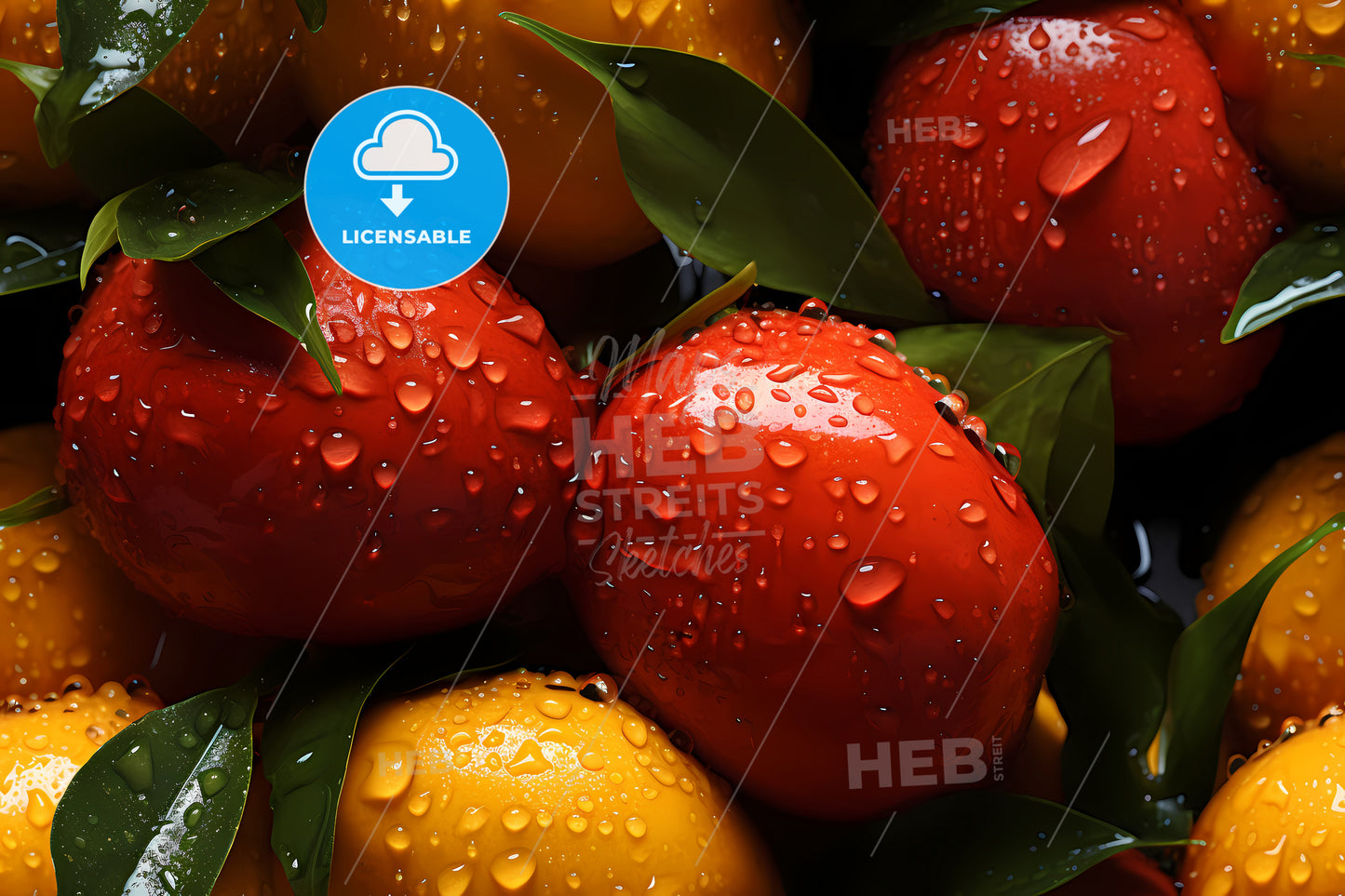 Fresh Pitanga Seamless Background, A Group Of Fruit With Water Droplets On Them