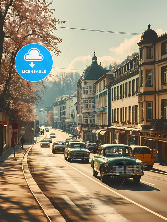 Berlin Germany Skyline, A Street With Cars And Buildings