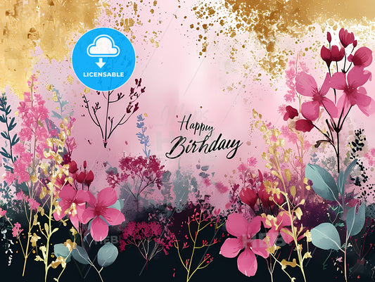 Pink Happy Birthday Wallpaper, A Pink And Gold Floral Background