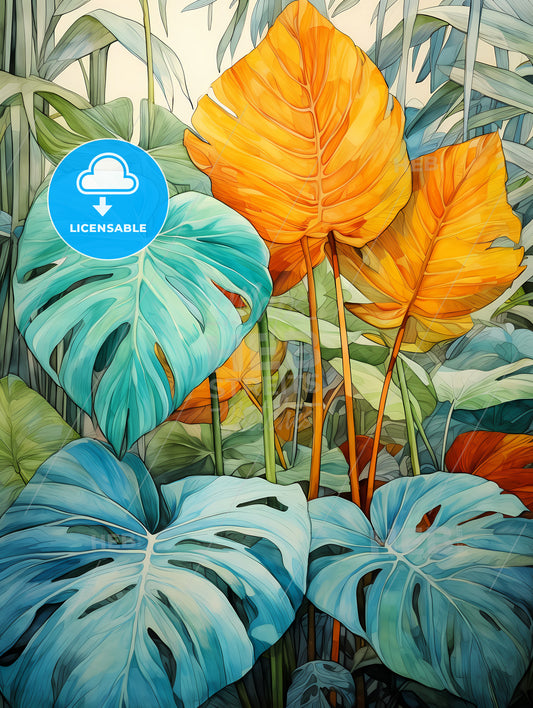 Tropical Leaves, A Painting Of Colorful Leaves