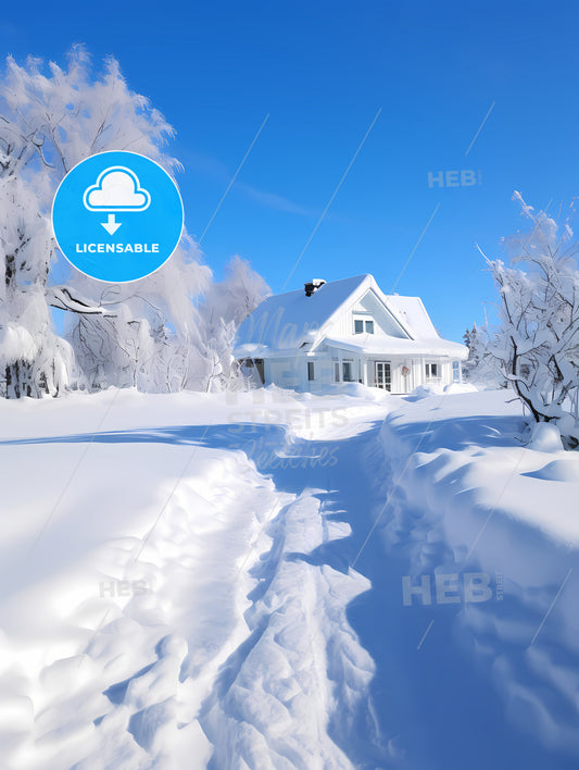 Beautiful Snow Scene, A House In The Snow