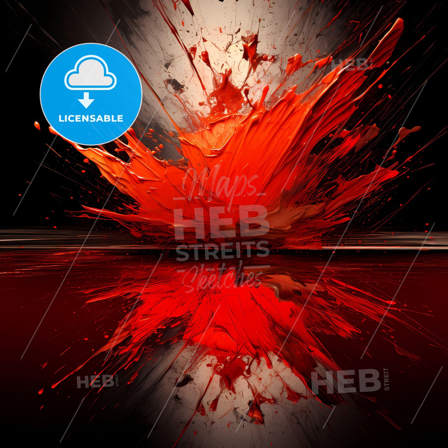 An Abstract Painting In Red, A Red Paint Splashing Out Of Water