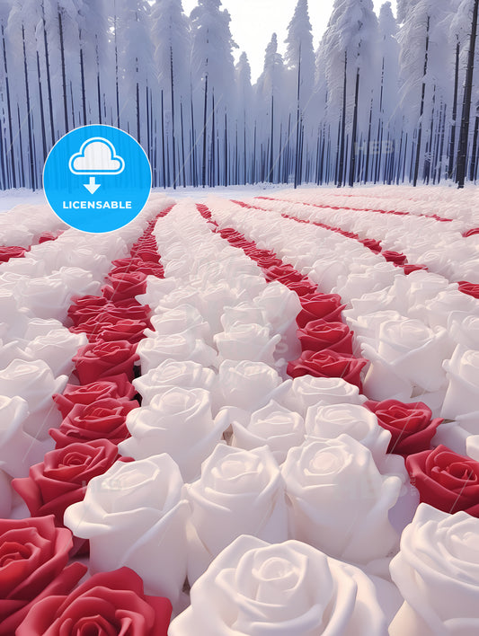 Photos Of 1000 Roses After Heavy Snow, A Rows Of Roses In A Snowy Forest