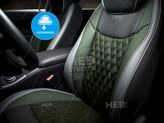 Black And Light Gray Green Car Seat Covers, The Inside Of A Car