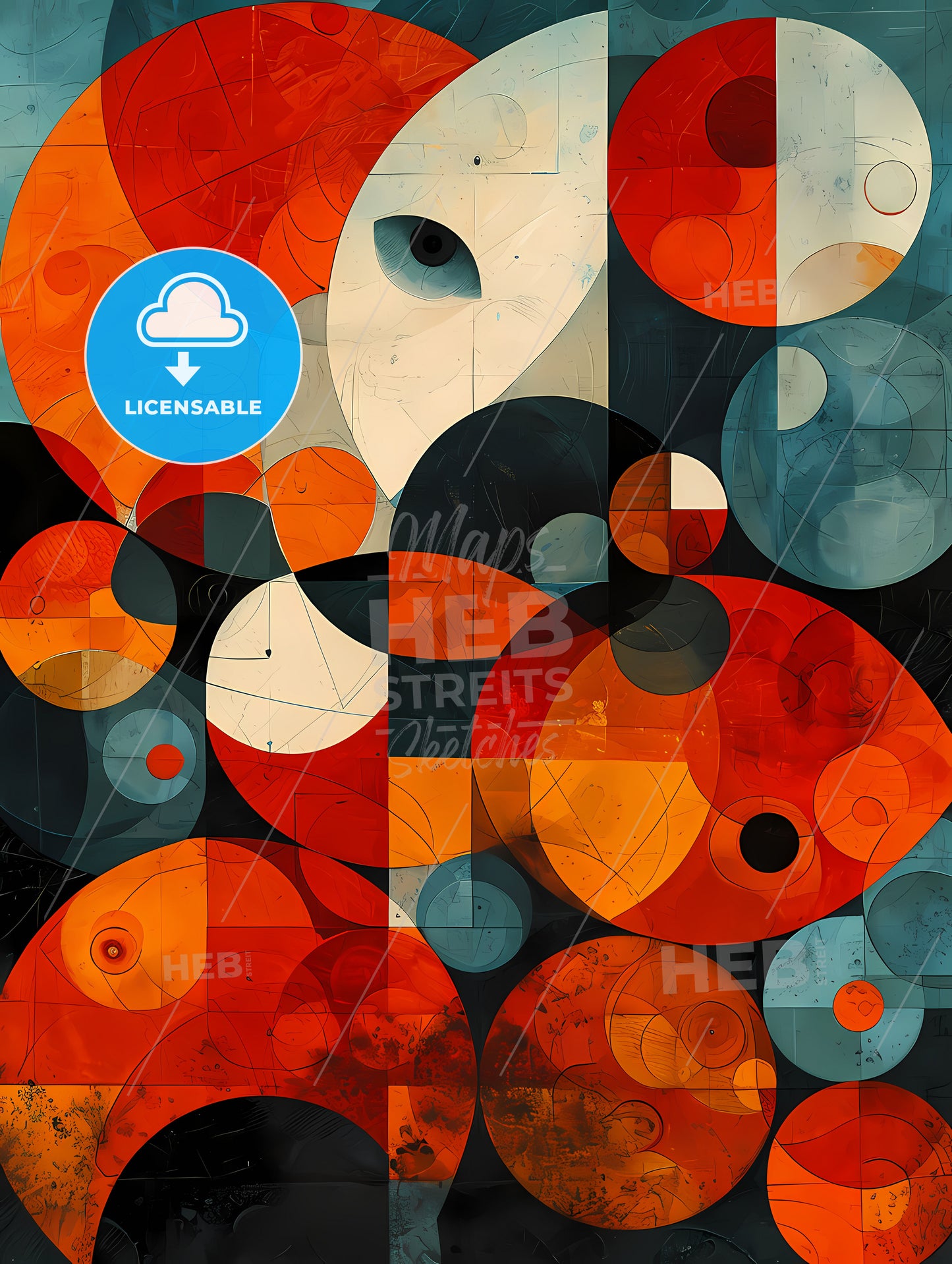 Neutral Beige Mid Century Modern Art Painting, A Colorful Art Piece Of Art