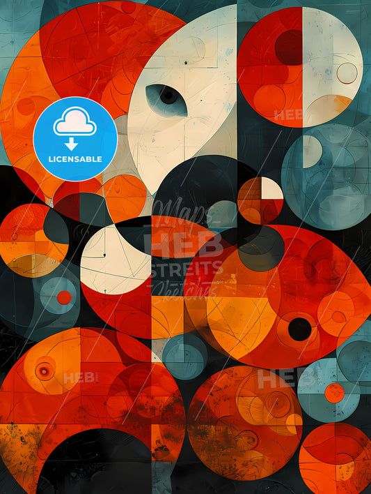 Neutral Beige Mid Century Modern Art Painting, A Colorful Art Piece Of Art