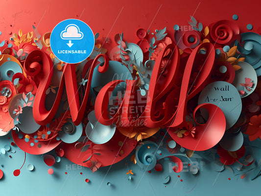 Stylish Music Logo With The Text Wall Art, A Red Text With Flowers And Leaves