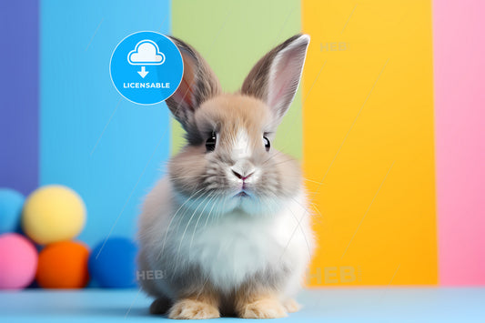 Cool Easter Rabbit Against Colorful Background, A Rabbit Sitting On A Table