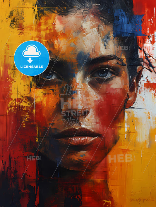 The Alien Portrait With Colorful Background, A Painting Of A Woman's Face