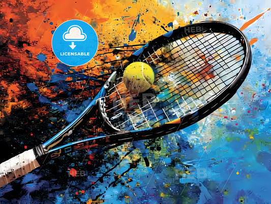 A Vibrant And Dynamic Background, A Tennis Racket And Ball