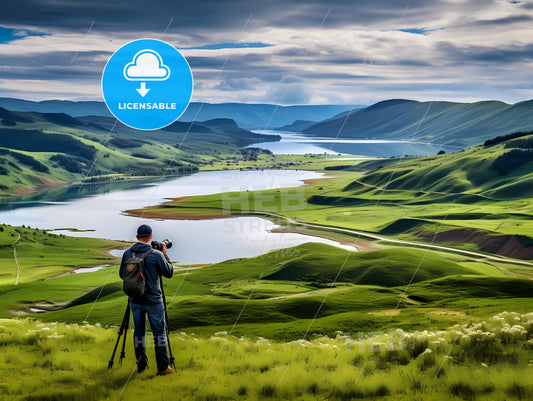 A Photographer Is Taking A Picture, A Man Taking A Picture Of A River