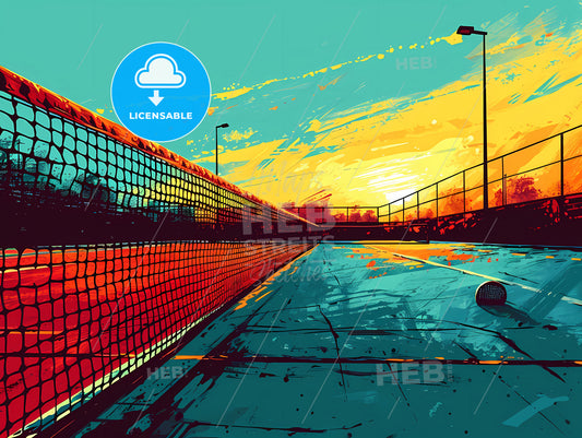 A Vibrant And Dynamic Background, A Tennis Court With A Net