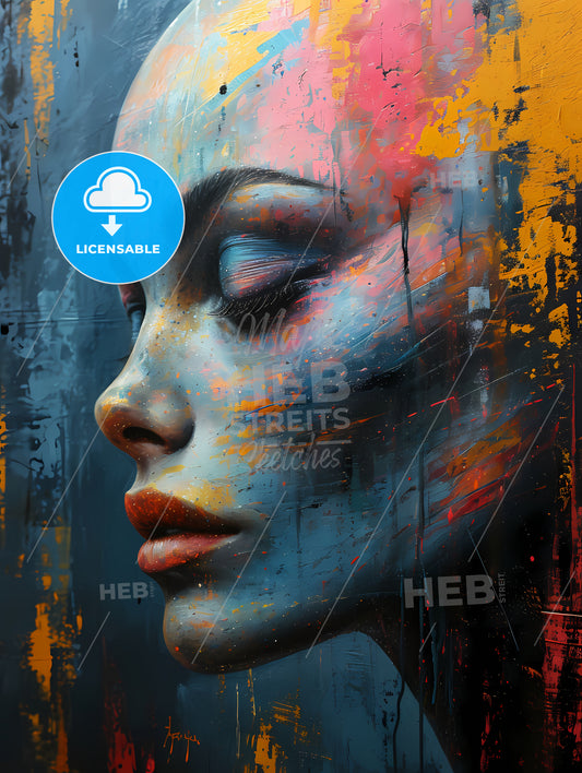 The Alien Portrait With Colorful Background, A Woman With Colorful Paint On Her Face