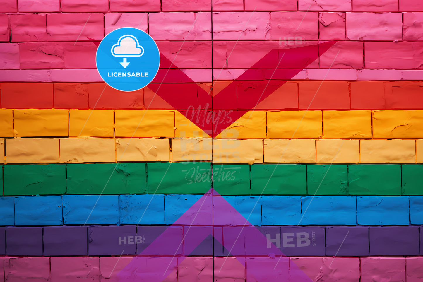 Rainbow Flag Wallpaper With Two Arrows, A Brick Wall With A Rainbow Flag Painted On It