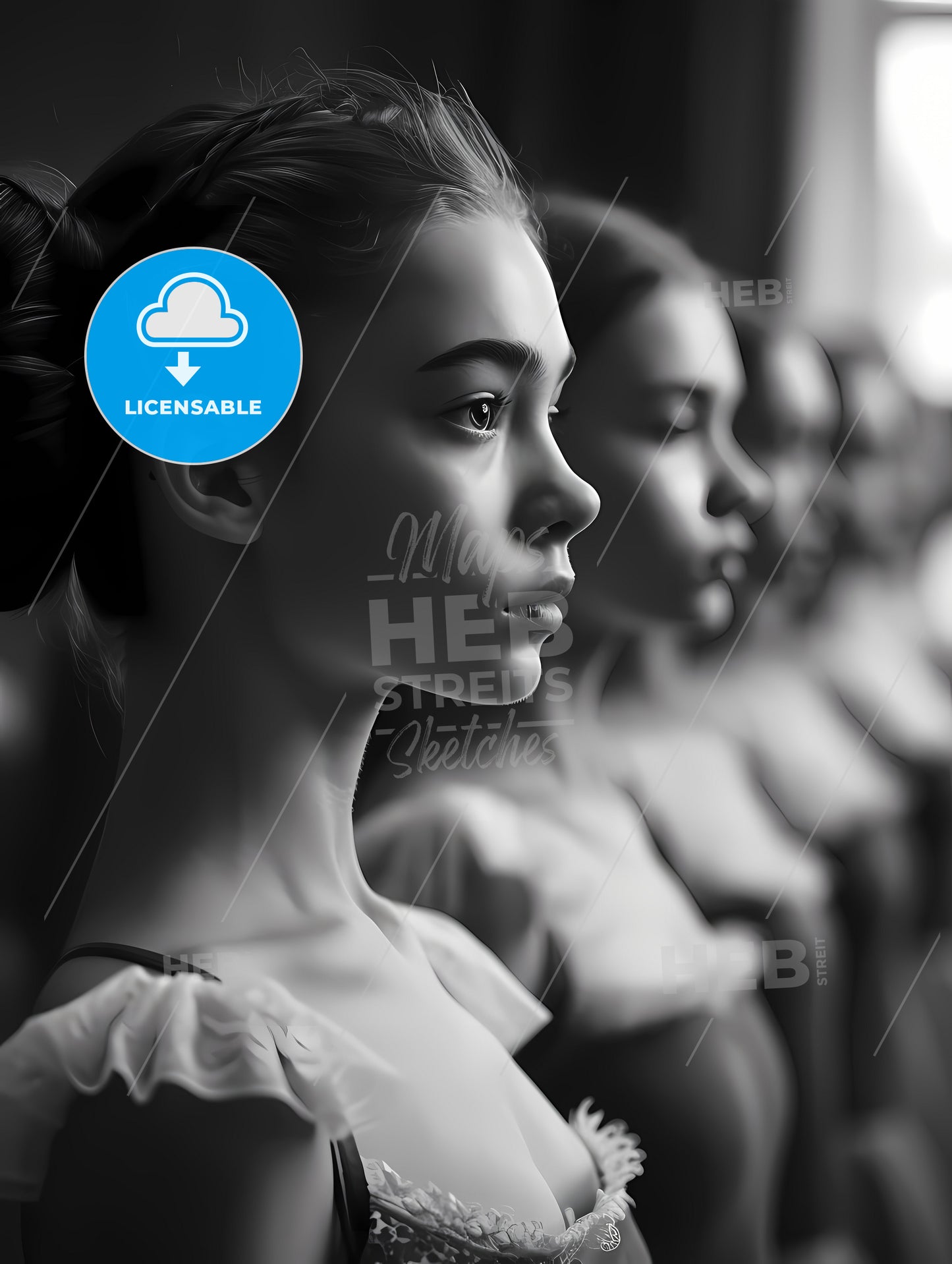 Linear Perspective, Dynamic Closeup, A Group Of Women In A Row