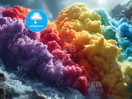 Rainbow Love Colorful Heart, A Rainbow Colored Smoke Coming Out Of A Wave