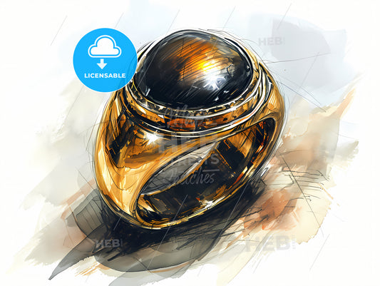 Sketch Of A Ring, A Drawing Of A Ring With A Black Stone