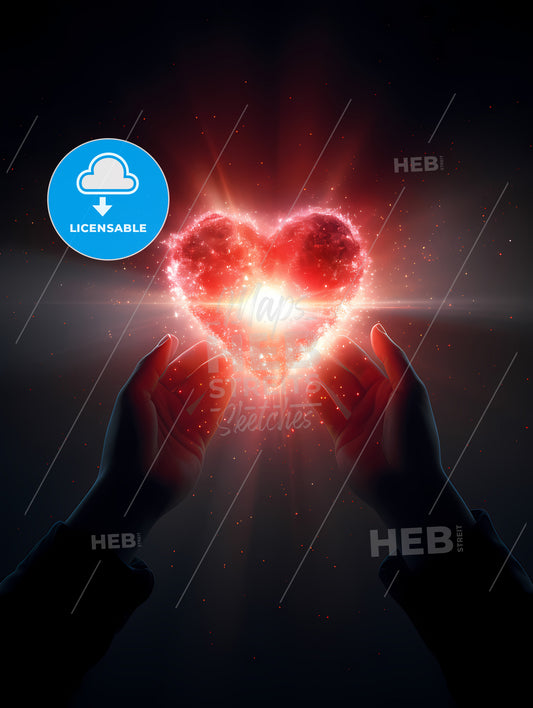 Hope In The Heart, Hands Holding A Heart With Light Shining Through It