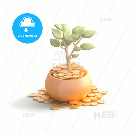 Wealth Growth Icon, A Plant Growing Out Of Coins