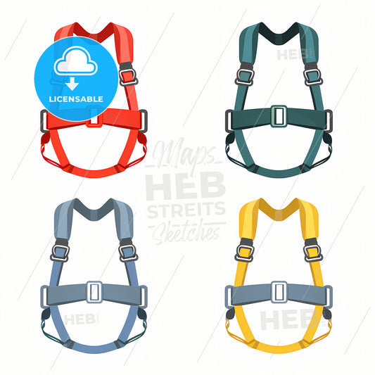 A Climbing Harness, A Set Of Colorful Harnesses
