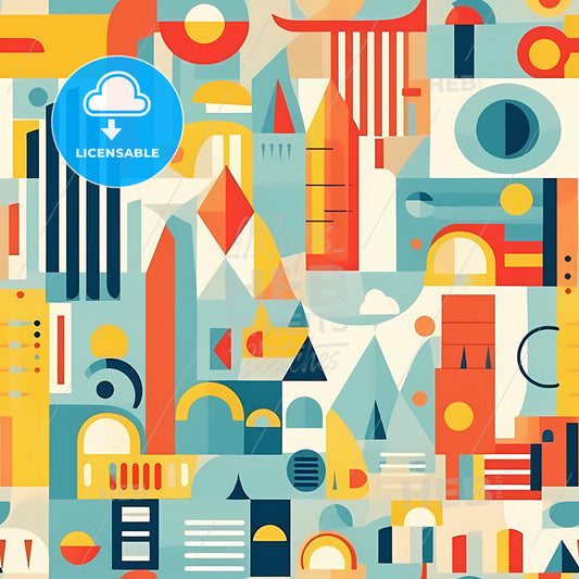 Abstract Colorful Geometric City, A Colorful Pattern Of Geometric Shapes