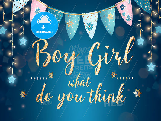 The Baby Boy Or Girl Banner, A Blue Background With Gold Text And Flags