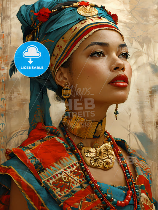 Beautiful Woman, A Woman In A Turban And Jewelry