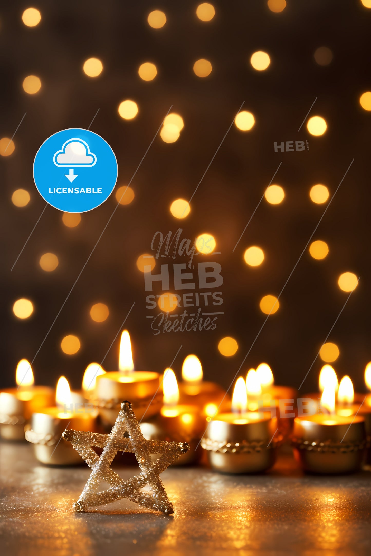 Hanukkah Background With Copy Space, A Group Of Candles With A Star In The Middle