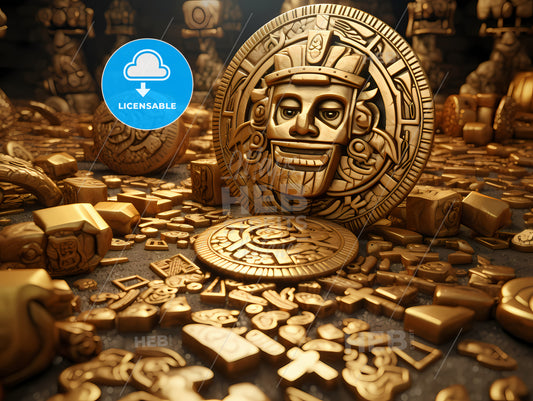 A Gold Treasure Inca, A Gold Coin With A Face On It