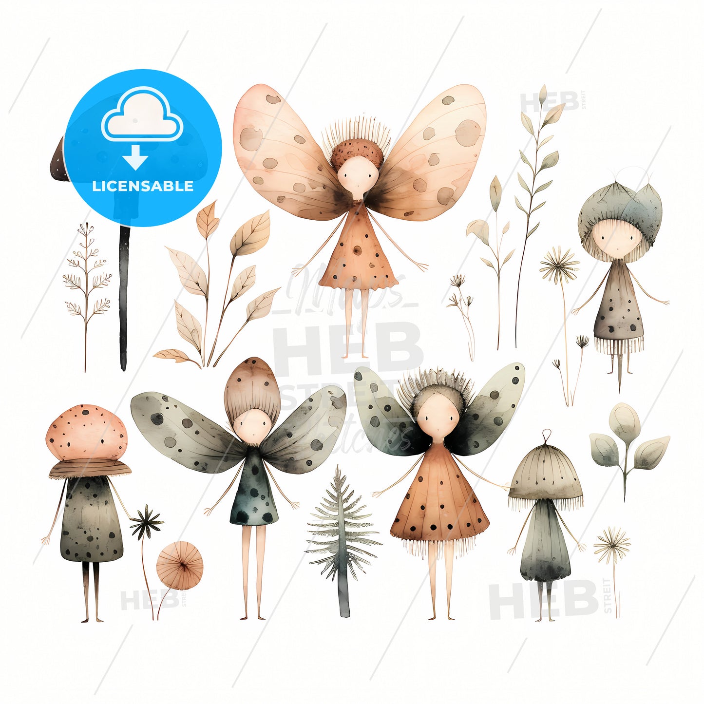 Fairies, A Group Of Watercolor Fairies