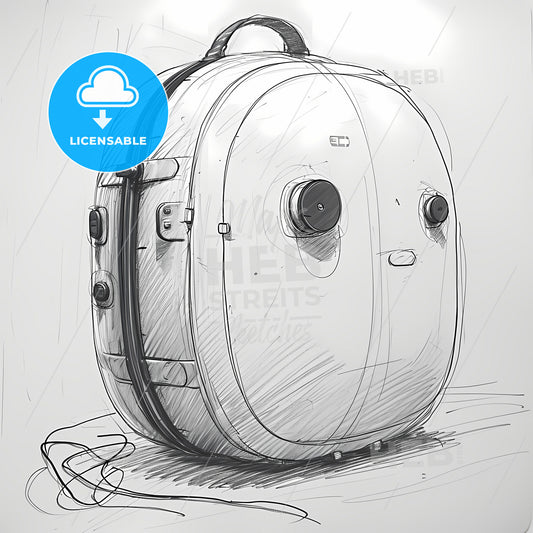 Industrial Design Sketch Of A Bottle Gadget, A Drawing Of A Round White Bag