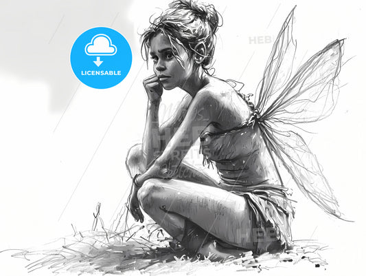 Fairycore Vintage Fantasy, A Drawing Of A Woman In A Fairy Garment