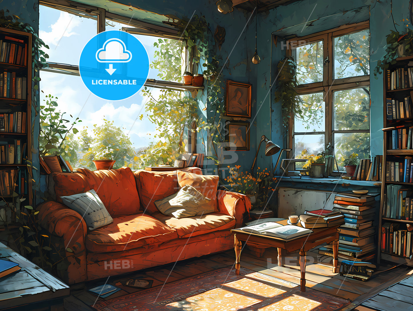 A Comfortable Living Room With Soft Sofas, A Room With A Couch And A Table