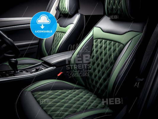 Black And Light Gray Green Car Seat Covers, The Inside Of A Car