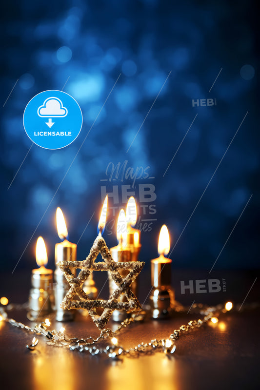 Hanukkah Background With Copy Space, A Group Of Candles With A Star Of David
