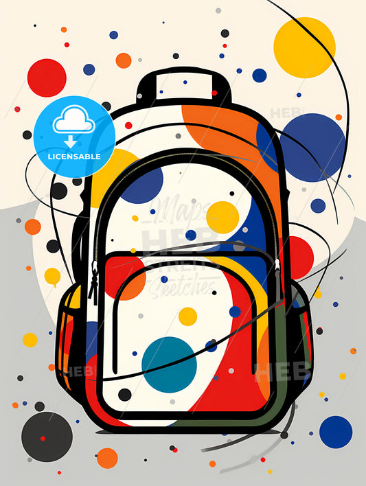 Minimalist Back To School Art, A Colorful Backpack With Dots