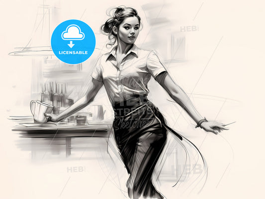 A Waitress In Motion Stays In Motion, A Drawing Of A Woman In A Uniform