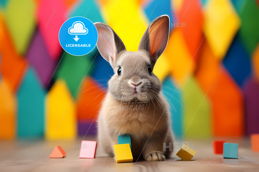 Cool Easter Rabbit Against Colorful Background, A Rabbit With Many Colorful Blocks