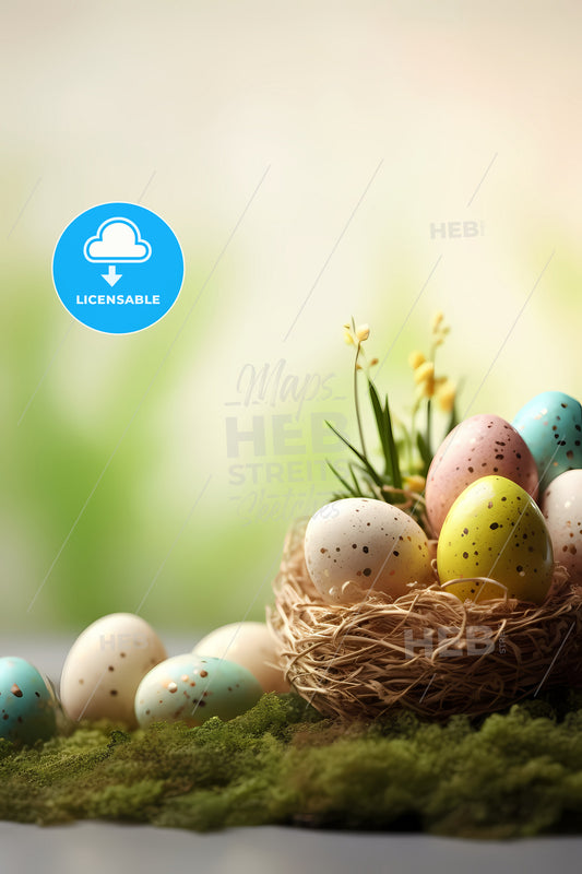 Easter Background With Copy Space, A Nest With Eggs In It
