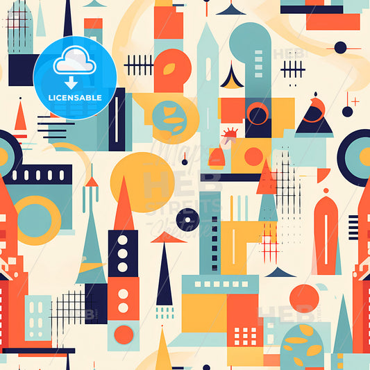 Abstract Colorful Geometric City, A Colorful Pattern Of Buildings