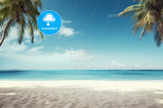 Paradisiac Beach Background, A Beach With Palm Trees And Blue Water