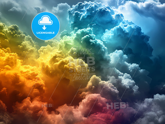 Rainbow Love Colorful Heart, A Rainbow Colored Clouds In The Sky