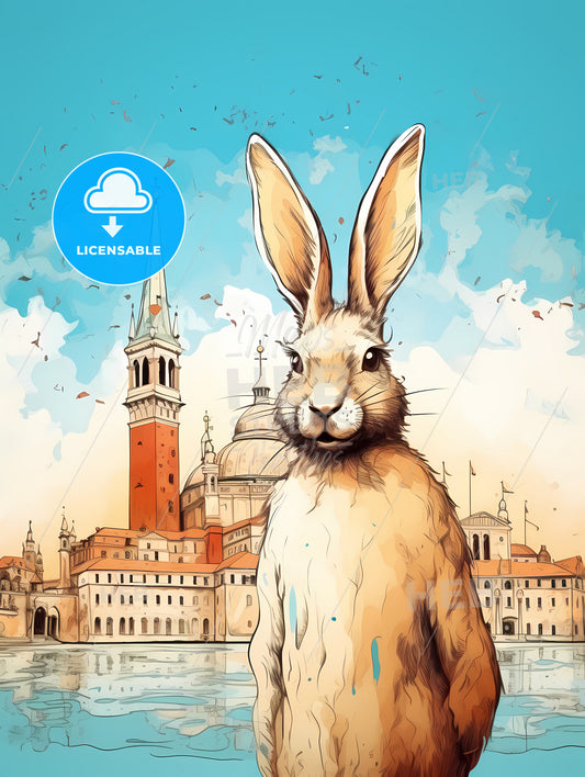 Stylish Easter Rabbit With Copy Space, A Rabbit Standing In Front Of A City