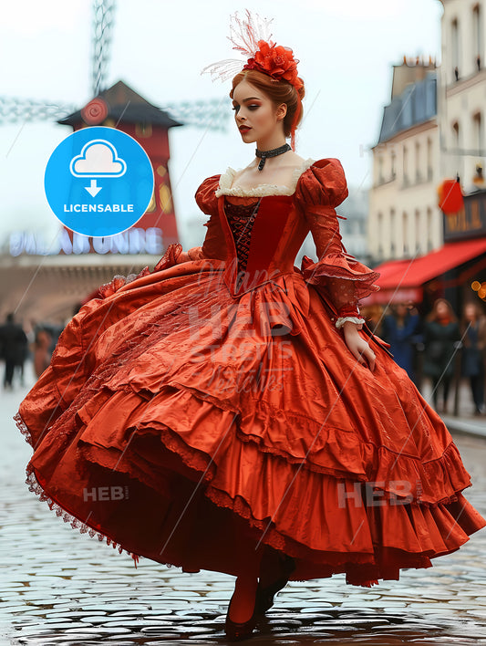 Moulin Rouge Advertising, A Woman In A Red Dress