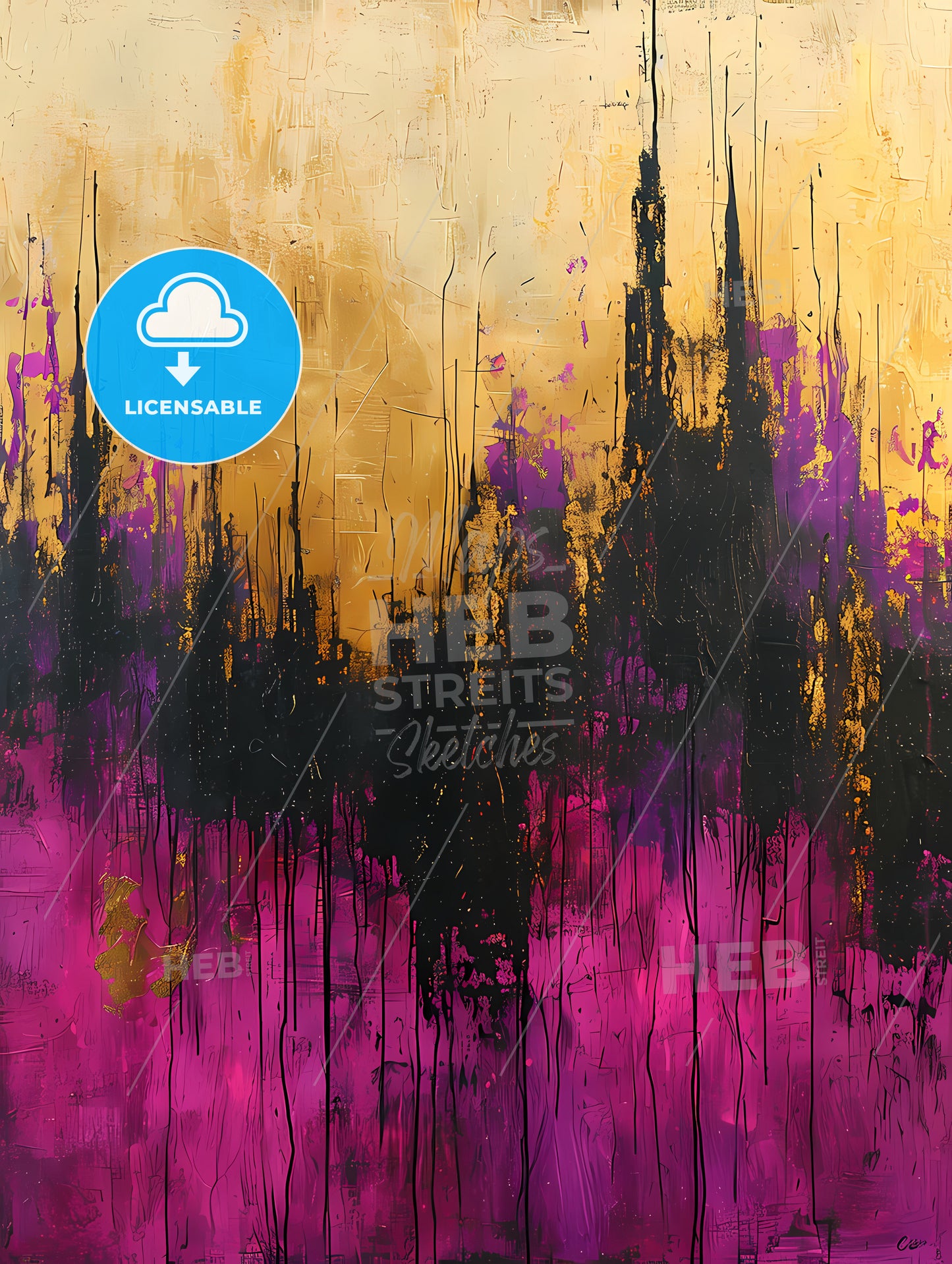 Onyx White Lucite  Pink Canvas Wall Art, A Painting Of A City