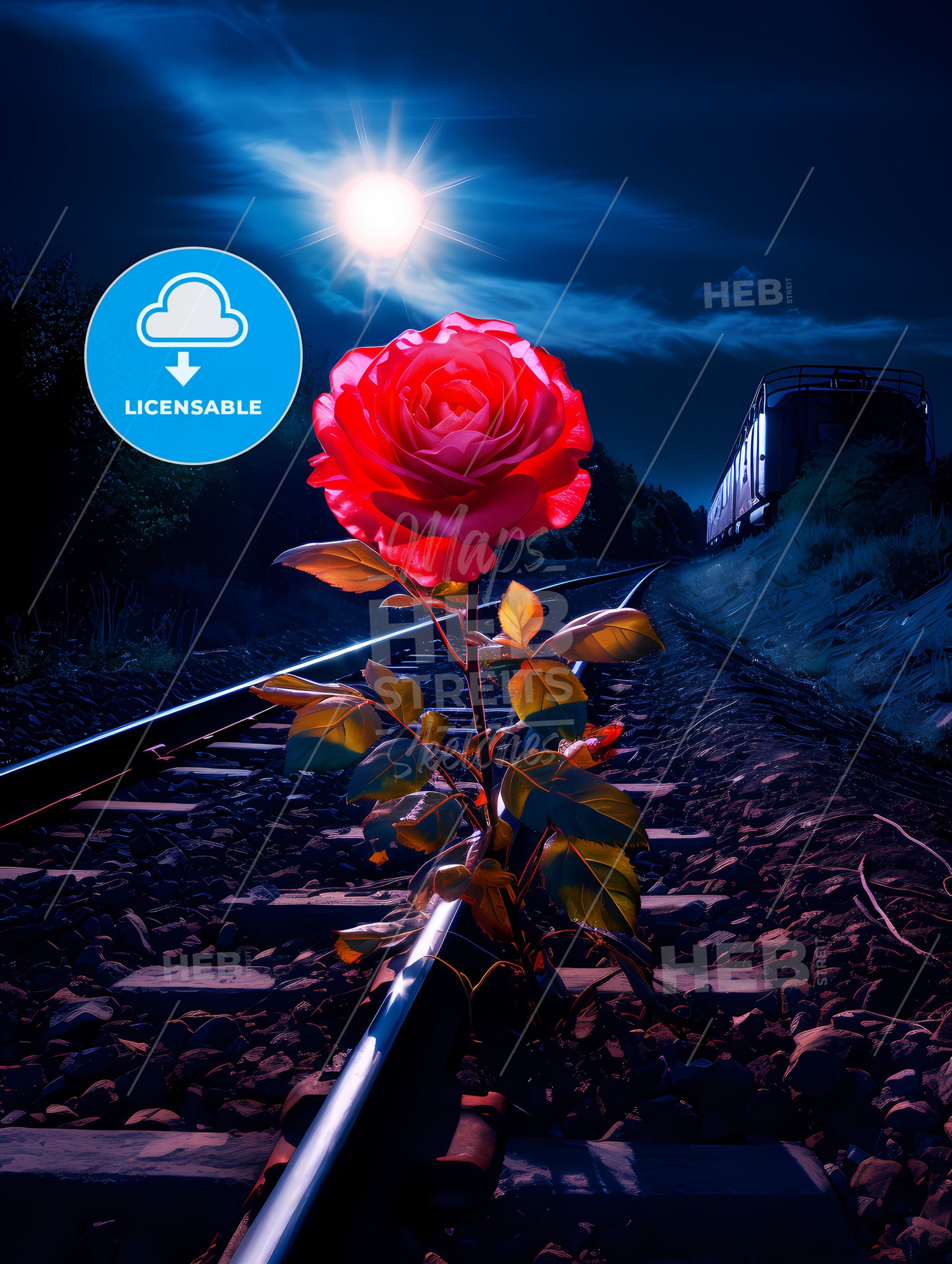In A Quiet Valley, A Rose Growing On Train Tracks
