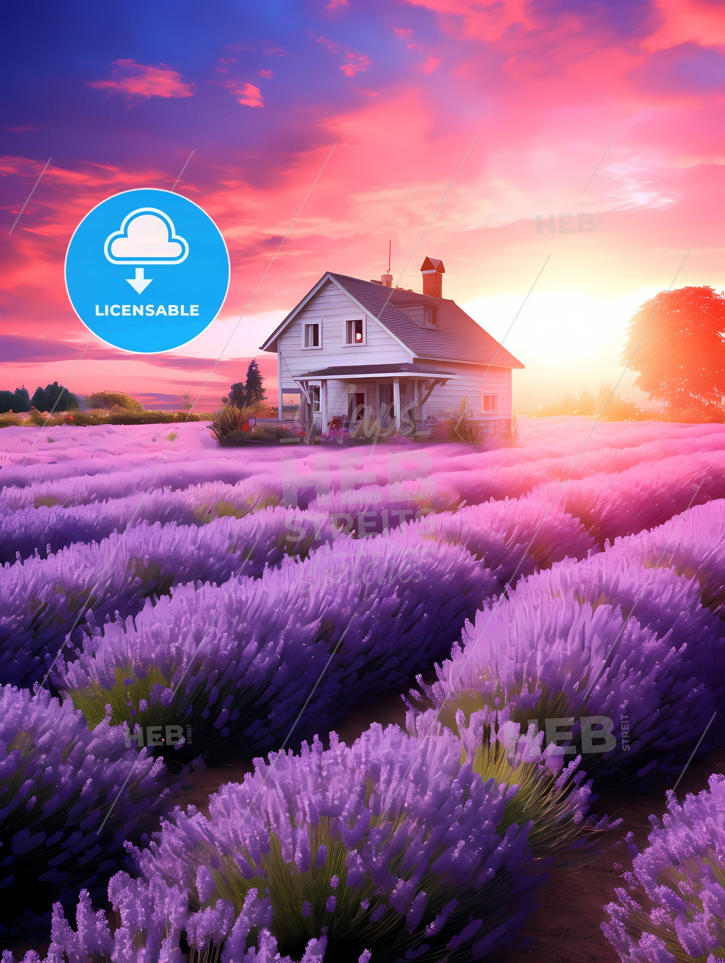 Large Lavender Flower Sea, A House In A Lavender Field