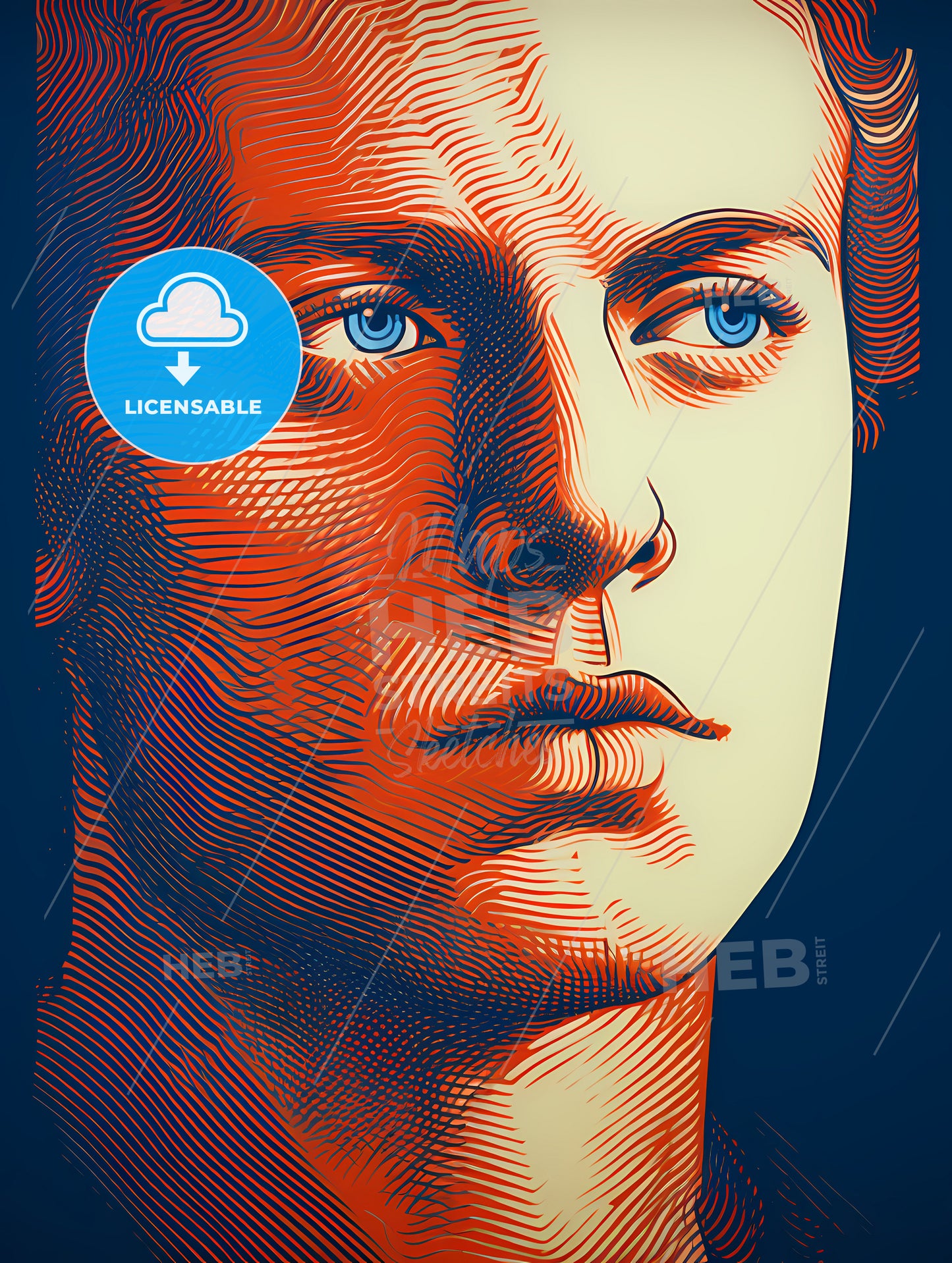 Line Drawing Of Handsome Masculine Face, A Close Up Of A Man's Face