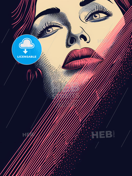 Gorgeous 4 Color Travel Poster, A Woman's Face With Pink And Black Lines